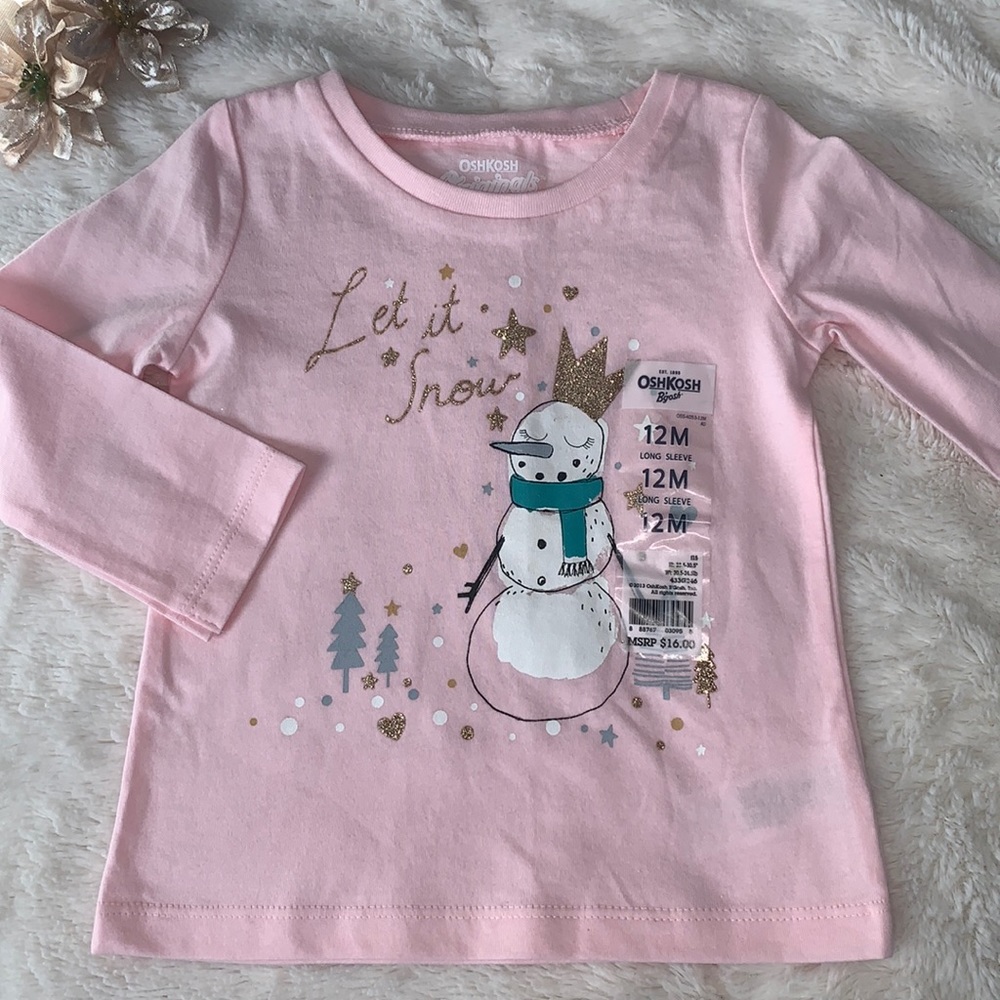 ☃️NWT Pink Oshkosh Snowman Top 12m “Let it Snow” - Picture 1 of 6